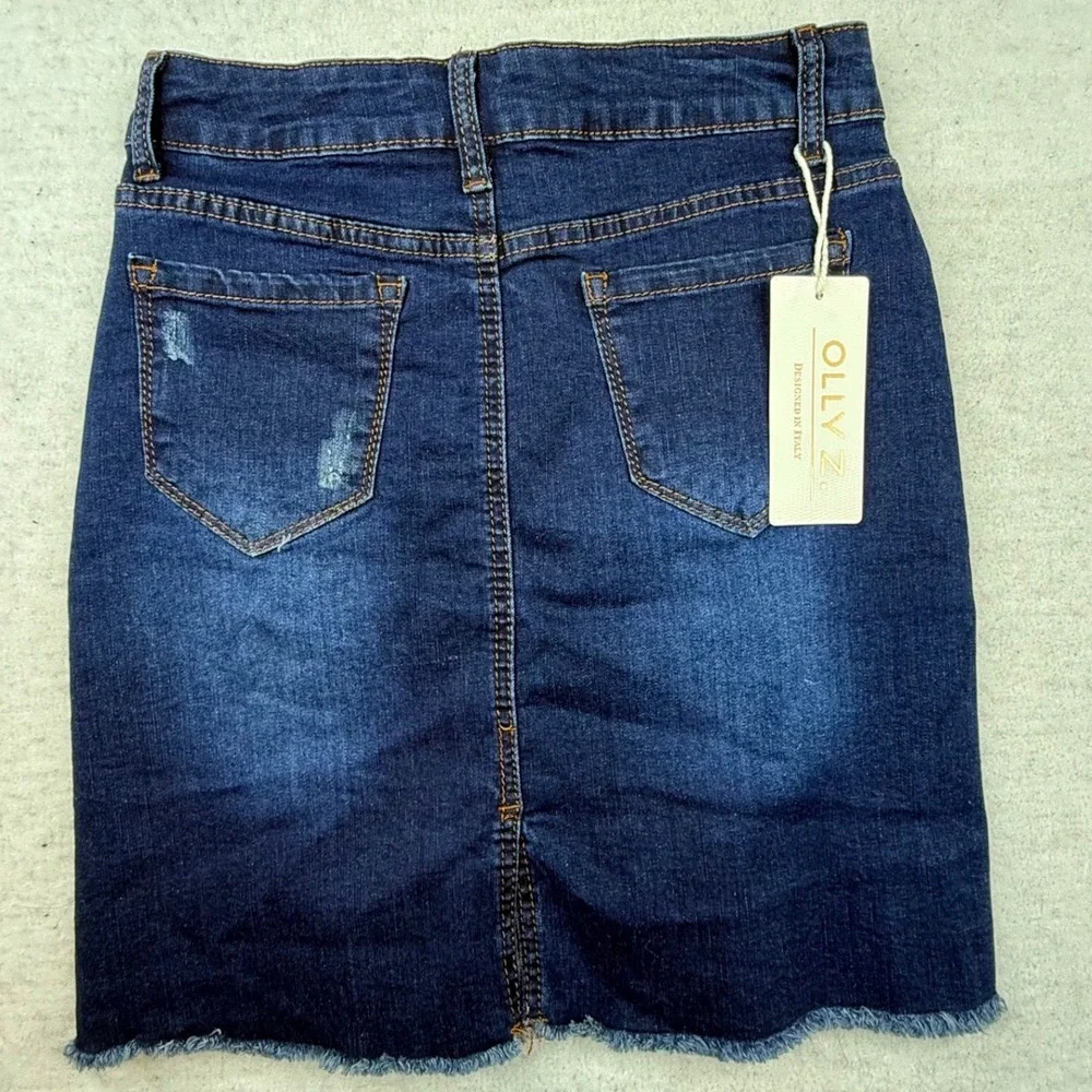 Olly Z. Womens Distressed Denim Mini Skirt Dark Wash Raw‎ Hem M New Y2K edgy
